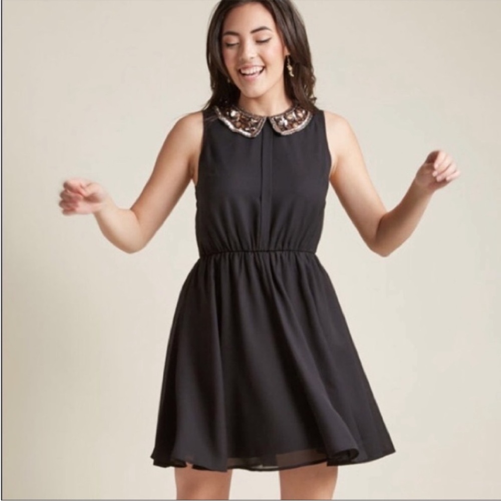 Modcloth Black Dress with Sequin Collar